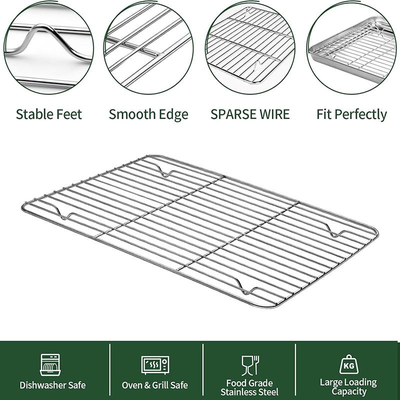 Stainless Steel Baking Sheet with Cooling Rack Set 12×16 Inch Oven/Dishwasher Safe for Baking Cooling Draining