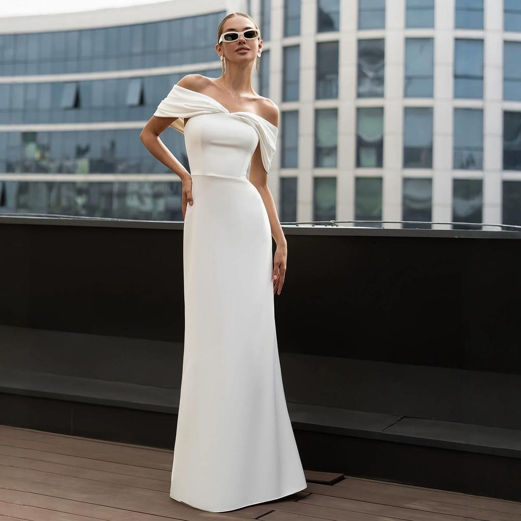 Spring and Summer New European and American Women's Clothing Sleeveless Waist One-word Collar Dress Short-sleeved Hip-wrapped Dress Long Dress