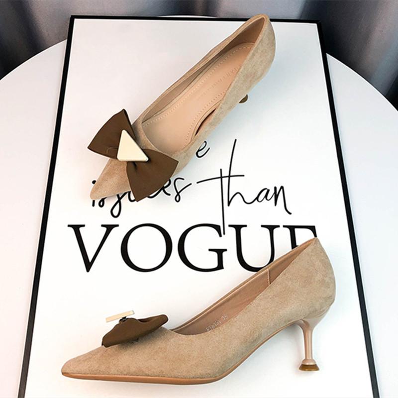 Fashion Elegant Butterfly Knot Design Women Pumps Pointed Toe Thin High Heels High Quality Cow Suede Upper Women Loafers Office Shoes