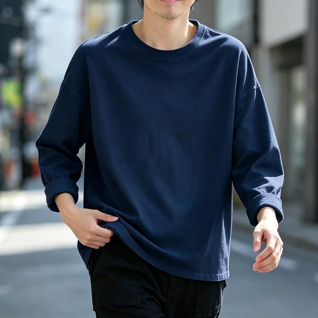 Classic Mens Big and Tall Shirts Cotton Long Sleeve Crewneck Casual Tops Plus Size Basic Tee Shirts Business Loose Men T-shirt