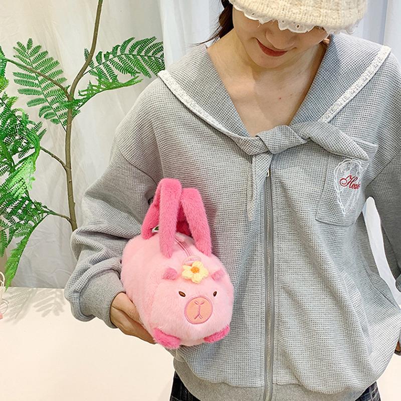 Capybara Crossbody Bag Cotton Cartoon Animal Bucket Bag Plush Bag Girl