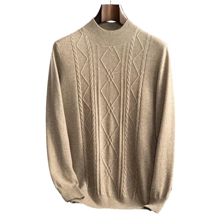 Men's Cashmere Half-High Neck Long Sleeve Knit Sweater - Warm, Business Casual, Plus Size Available