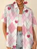 Gentle blue floral printed shirt for women, short-sleeve loose lapel design, niche vacation style top