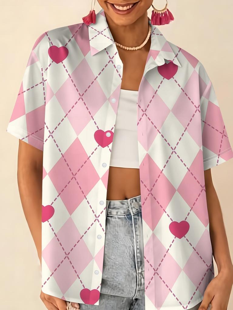 Gentle blue floral printed shirt for women, short-sleeve loose lapel design, niche vacation style top