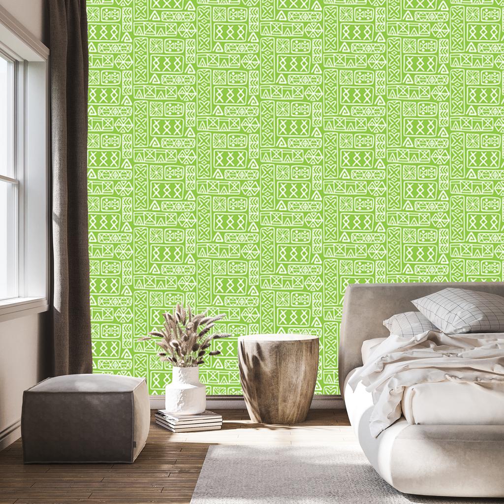 Polynesian Geometric Pattern Wallpaper Lime 50x1000