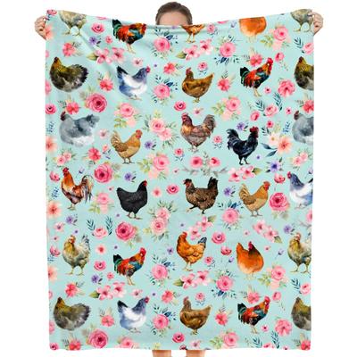 Hühner-Blumen-Serie Bedruckte Decke für Sofa, Bett, Reise, Camping, Wohnzimmer, Büro, Klimadecke für alle Jahreszeiten, Geschenke
