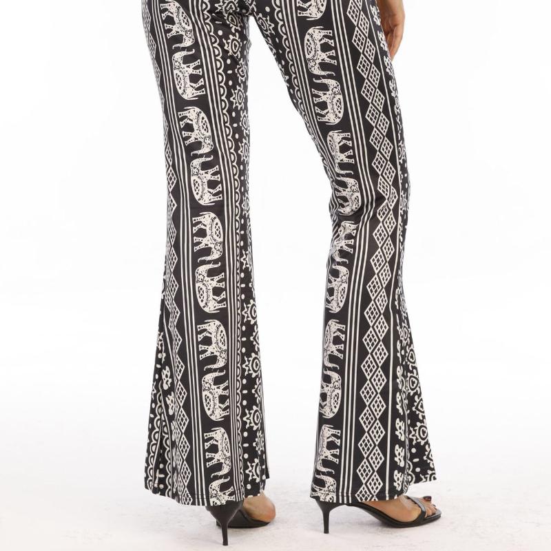 Women's Spring Summer European American Trendy Slim Fitted Pencil Vintage Printed Fashionable Micro Flared Pants