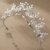 Leaf Wedding Crown for Bride Pearl Floral Bridal Tiara Vintage Grecian Goddess Headpiece Forest Style Bohemian Hair Accessories