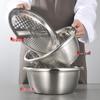 3-in-1 Stainless Steel Kitchen Set: Vegetable Washing Basin, Drain Basket, Grater, and Rice Sieve.