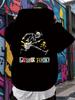 Punk Rock Graphic Hoodie - Black Casual Pullover with Guitarist & Skull Design