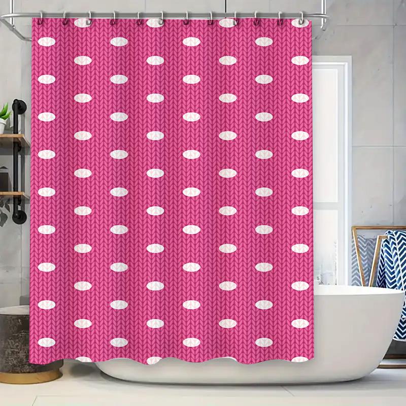 

Pink And White Polka Dot Shower Curtain With Knitted Design For Bathroom Decor Waterproof Fabric Made In China (Mainland) 90x180cm