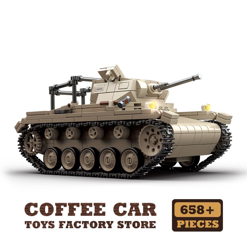 Non-Toxic Wwii Military Tank Moc Bricks Model Classic Light Armored Vehicle Building Blocks Army Soldier Toys Children Christmas Gifts
