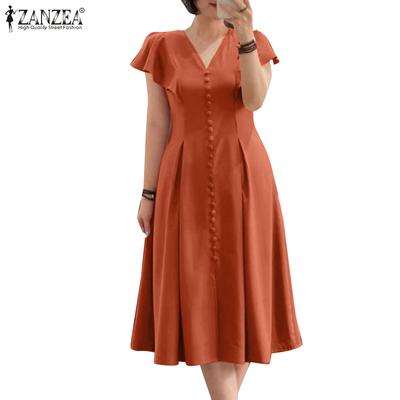 Women Casual V-neck Short Sleeve Loose Summer Dress