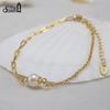EFFIE QUEEN Simple 14K Gold Plated Real Pearl Chain Bracelet for Women 925 Sterling Silver Designer Fashion Jewelry Gift GPB33