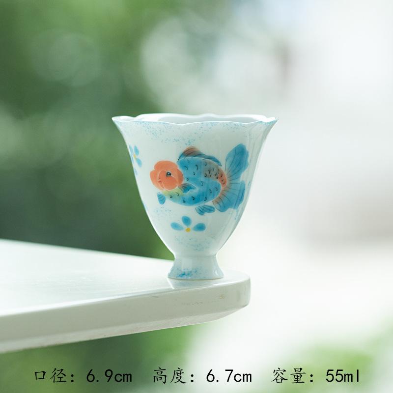Hand-painted Goldfish Teacup Aesthetic Tea Bowl Sample Tea Cup Personal Cup Jianzhan Master Cups Kung Fu Tea Drinkware Craft