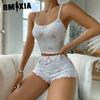 Summer Halter Elasticated Shorts Pyjamas Women's Suit Jacquard Print Ladies Homewear