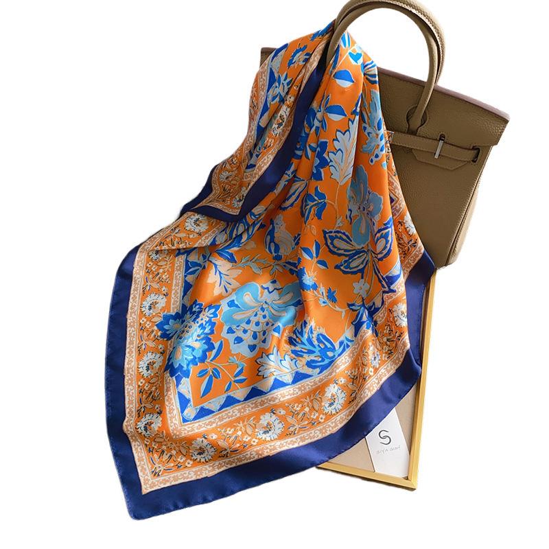 Fashion Small Square Scarf Women's Simulated Silk Scarf Headscarf Spring and Summer Scarf Printed Neck Protection Scarf Professional Scarf
