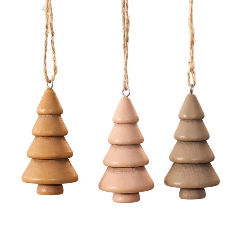 Set of 3 Christmas Tree Hanging Decoration, Natural Wood Pendant with Hanging Rope for Entryways, Rooms, Parties, and Seasonal Display