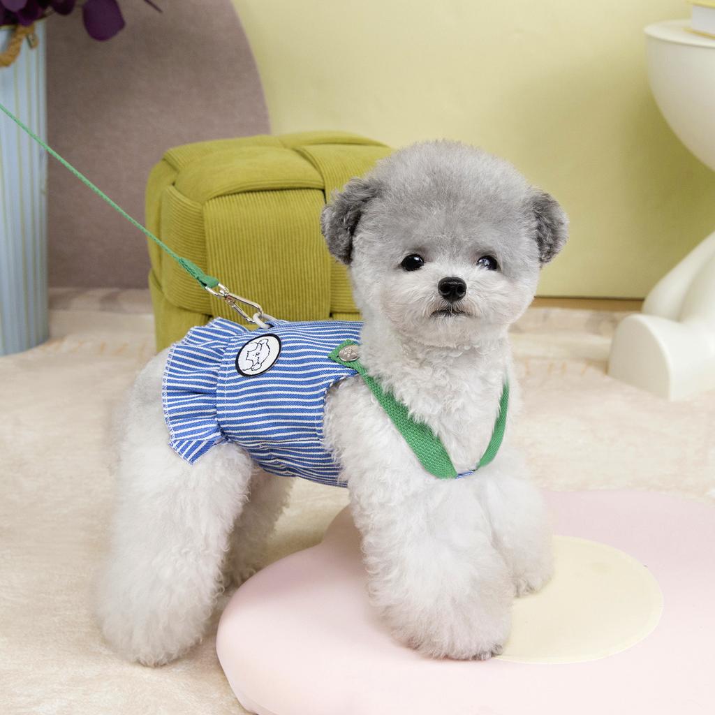 Dog Cat Clothes Summer Light and Breathable Cute Blue Stripes Simple Pet Traction Sunscreen Cool Clothes
