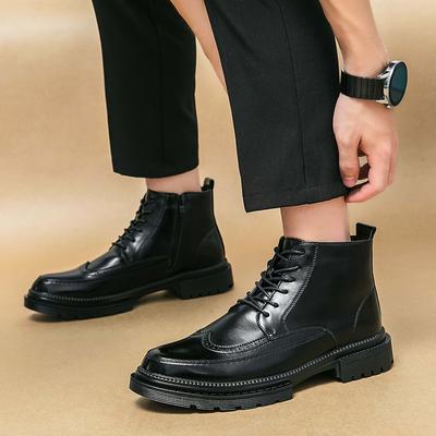 Jesienno-zimowe męskie buty w brytyjskim stylu brogsy rzeźbione wysokie codzienne skórzane buty męskie na zamek buty robocze do kostki
