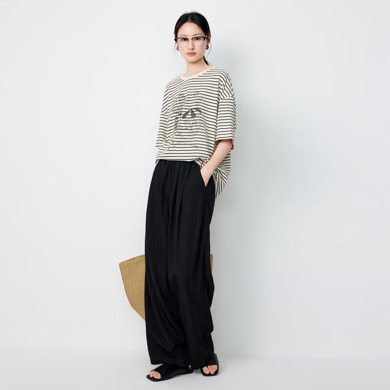 Elva' Island Women's Loose Fit Retro Striped T-Shirt