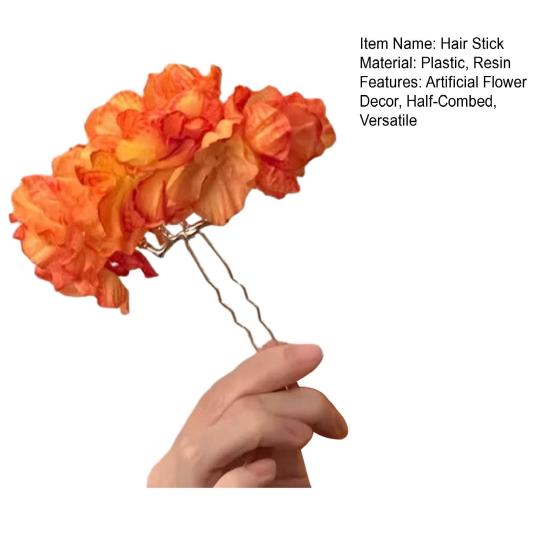 Women Hair Stick Artificial Flower Decor Hairpin Buns Half-Combed Hairstyles Chinese Hairpin Headgear Hanfu Hair Accessories