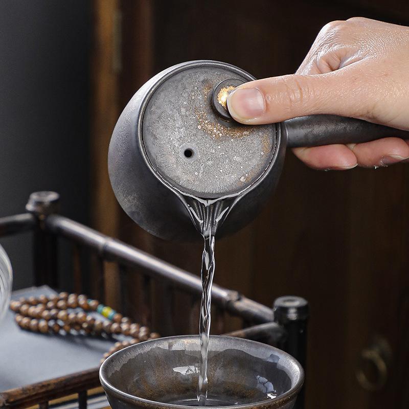 Coarse pottery teapot single pot household Japanese retro kiln change gilt rust glaze ceramic kung fu tea set tea side pot