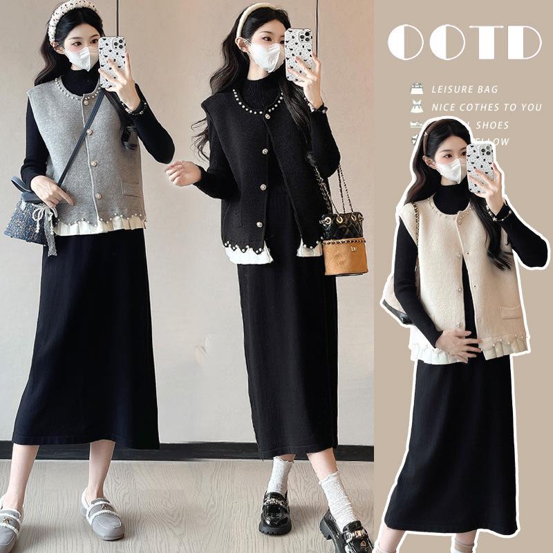

2026 Autumn/Winter Plus Size Maternity Vest & Dress Set 2XL