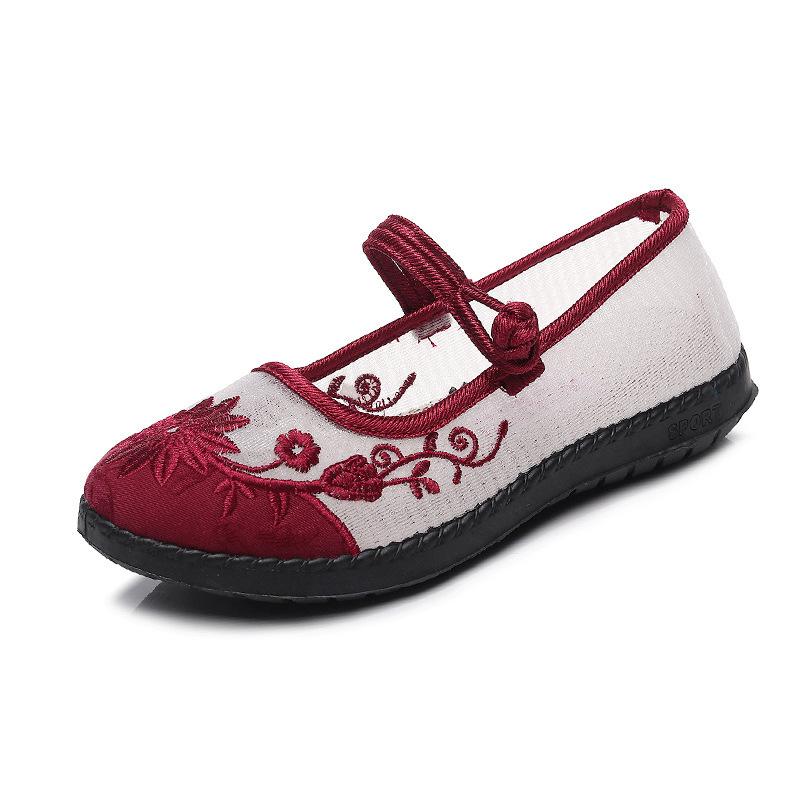 Qilu Global Old Beijing Cloth Shoes Mom Mesh Shoes Summer Breathable Ancient Style Embroidered Mesh Shoes