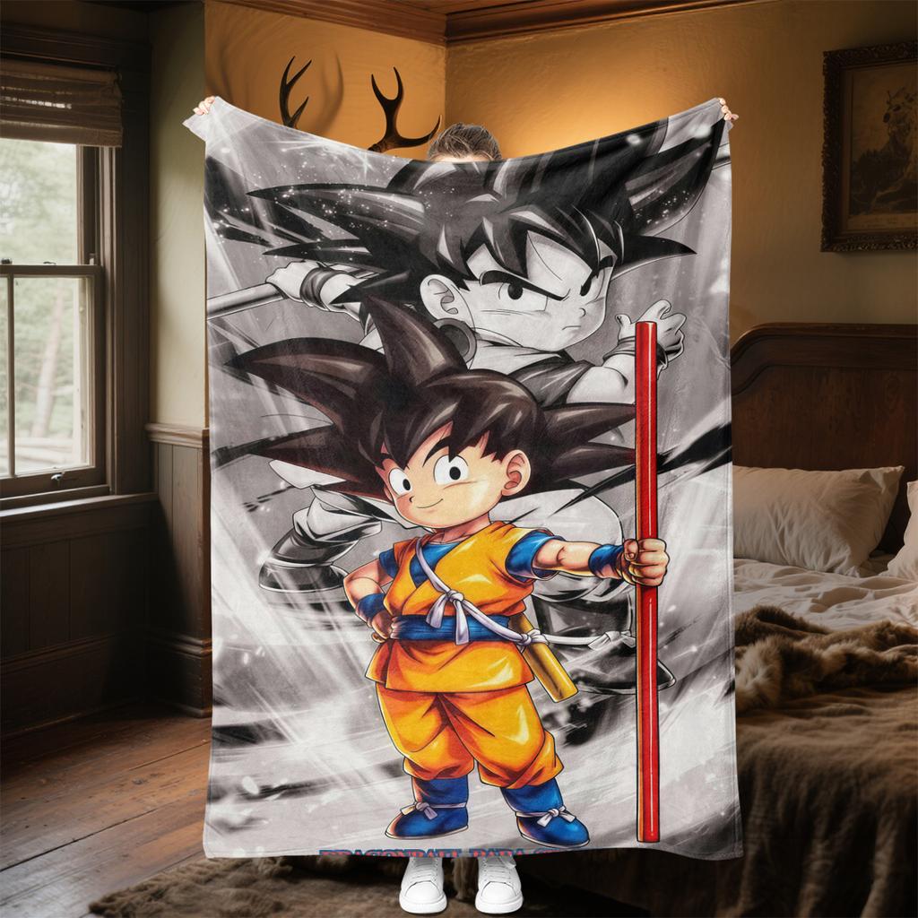 1PC Cartoon Son Goku  Print Flannel Blanket, High quality All Seasons, Home Decor, Warmth and Comfort, Perfect for Christmas Gifts