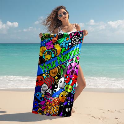 Personalized Customized Proof Beach Towel with Geometry Dash Pattern - Soft, Absorbent,quick-drying,perfect Swimming,camping&bathing