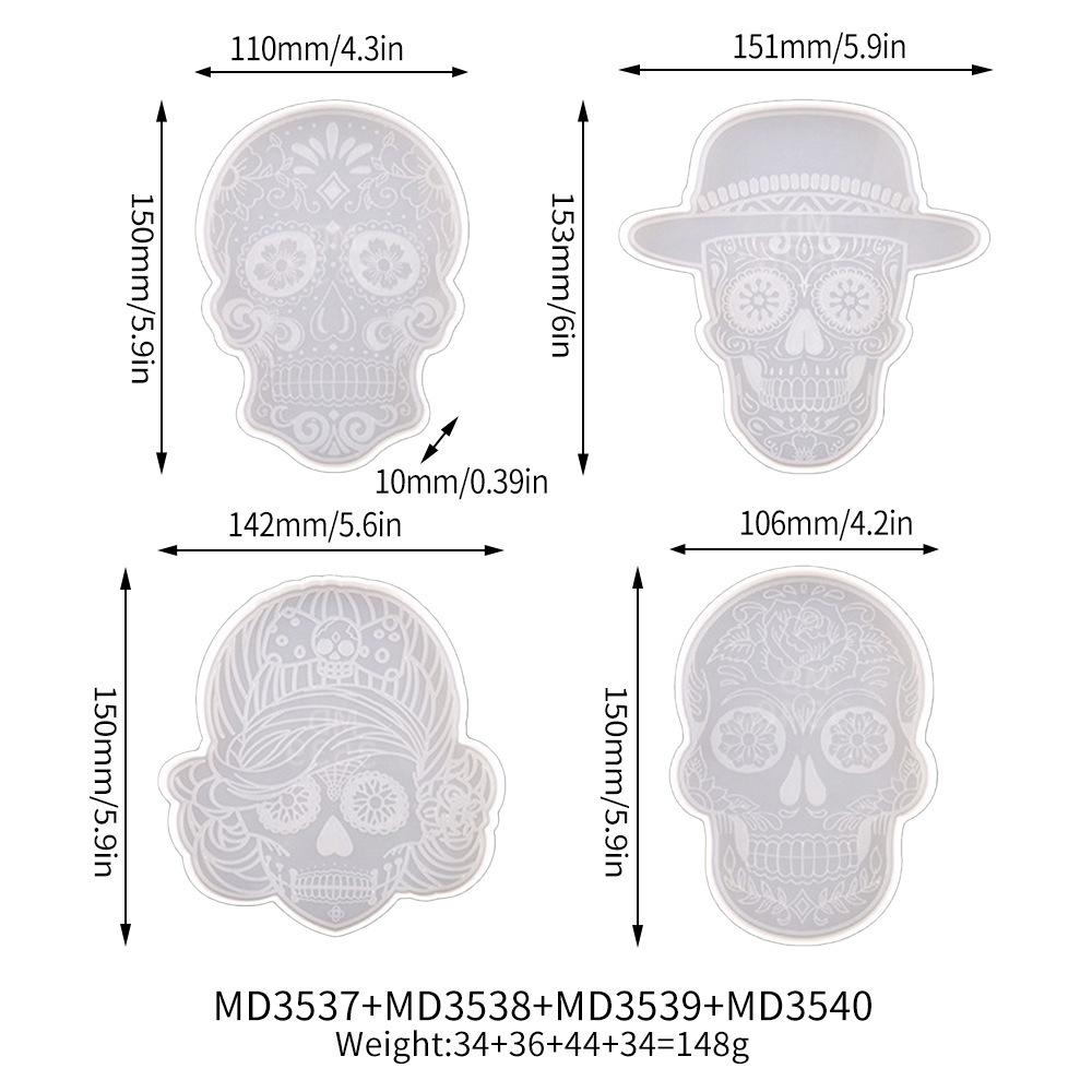 

4 Skull Silicone Coaster Molds - Vivid Gothic Decorative Candle Holders, Suitable For Diy Handicrafts, Halloween Parties Other