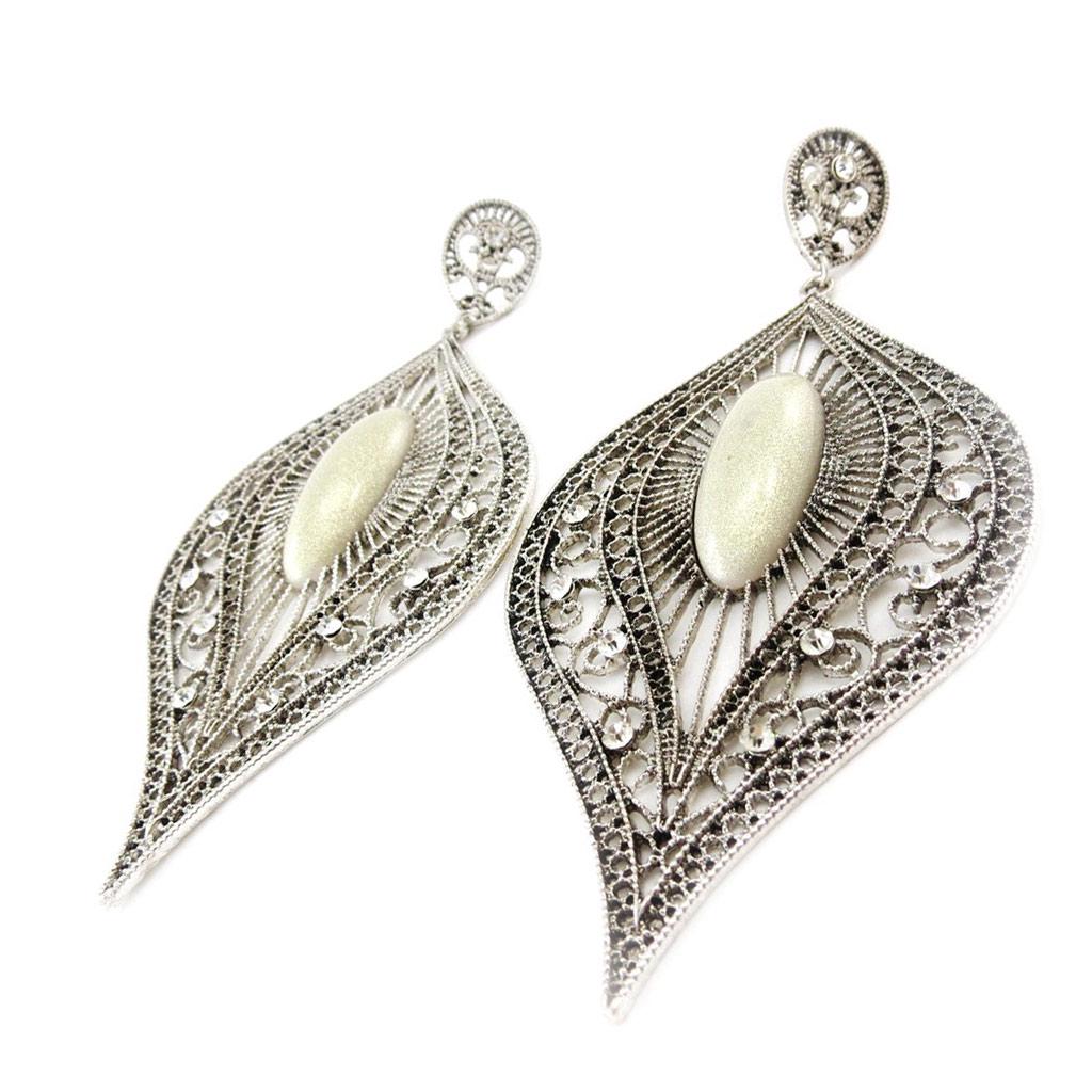 Les Trésors De Lily [J1239] - Silver Beige 'Sissi' Designer Earrings