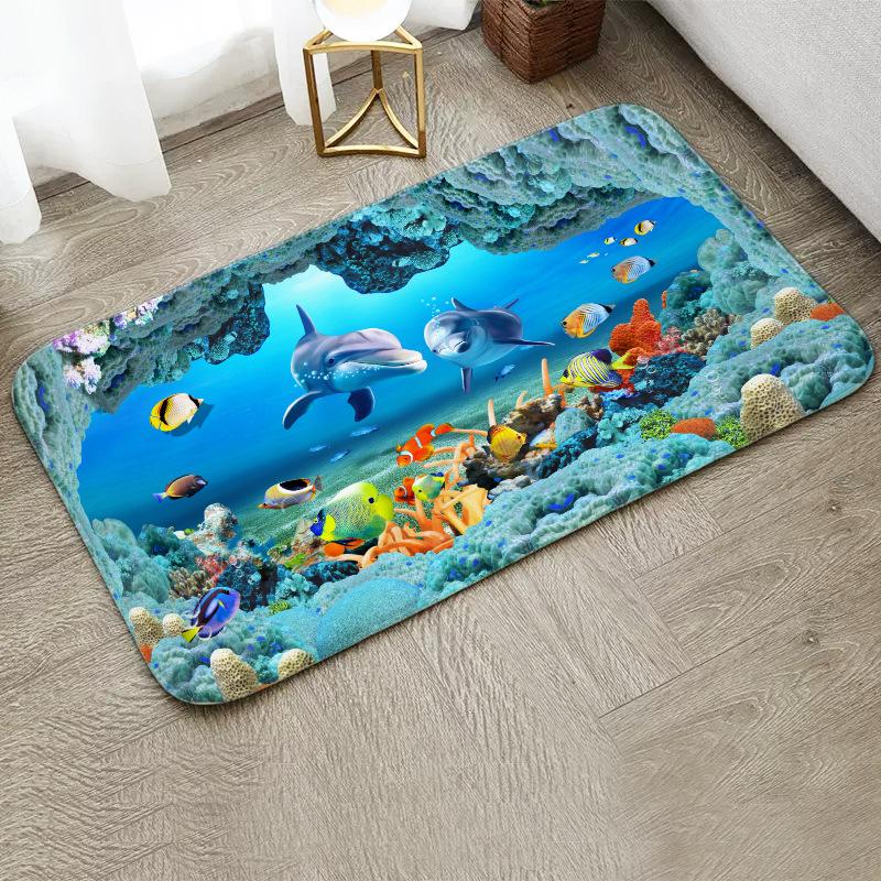 Fun Starfish Shark Beach Ocean Elements Welcome Floor Mat Entrance Doormats Kitchen Rug Home Decor Anti-slip Washable Carpet