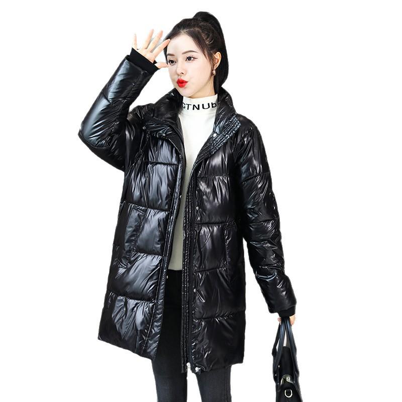 Down Cotton-padded Clothes Women's Long Winter New Glossy Leave-in Windproof Hooded Cotton-padded Clothes Warm Cotton-padded Jackets