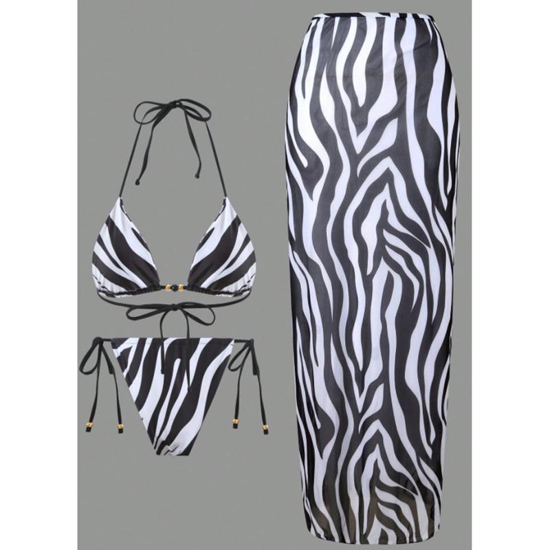 3 Pieces Halter String Bikinis Sexy Swimsuit Women Zebra Swimwear Female Bathers Swimming Swim Suit Beachwear