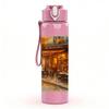 1PC Vintage Street Cafe Night View 750ml Color Plastic Sports Water Bottle Leakproof Flip Straw Lid Suitable for Sports Office Home Use