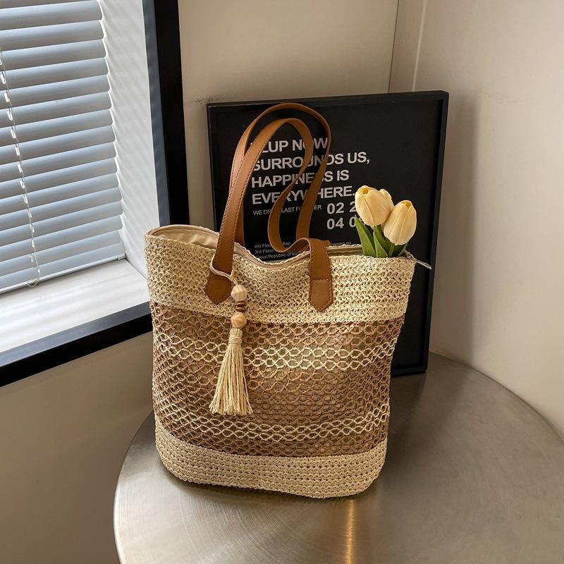 

Соломенная сумка для отдыха на пляже, женская полая плетеная сумка, модная сумка через плечо большой емкости для поездок на работу 34cm*8cm*30cm