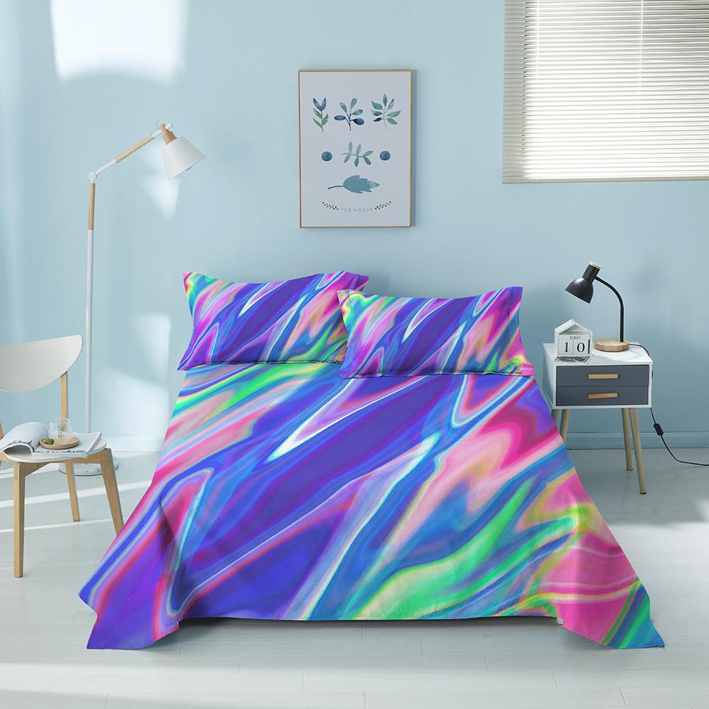 3D Printed Colorful Geometric Bed Sheet Set With Pillowcase Bed Flat Sheet King Queen Twin Single Size Sheet Home Decor