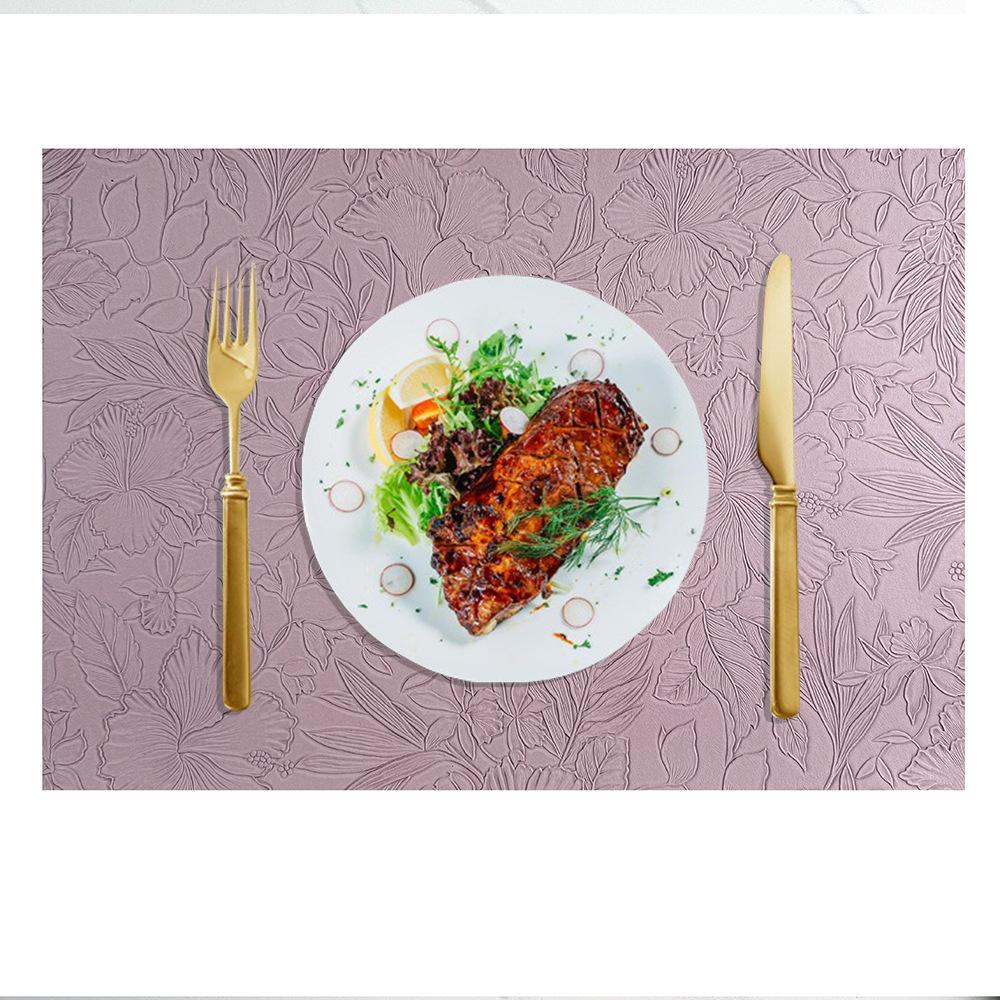 Nordic PVC Leather Placemat Waterproof Non-Slip Heat-Resistant Rectangle Table Mat with Carved Design Cup Coaster for Dining