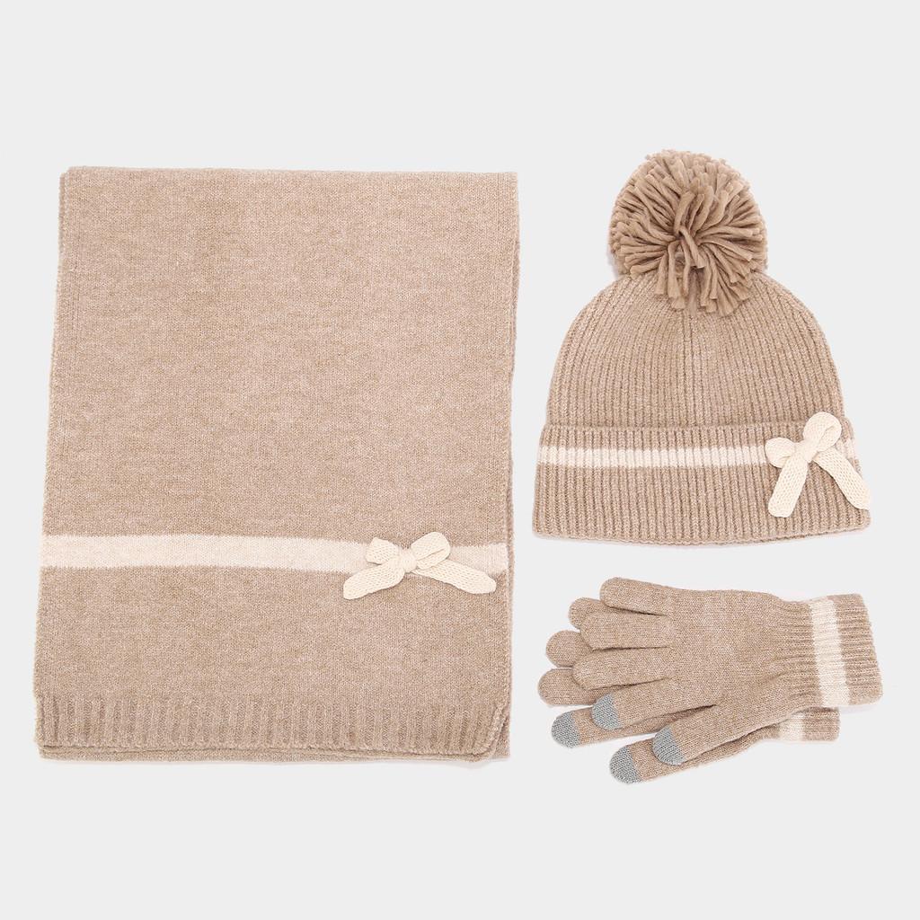 Winter Koreanischer Stil Schmetterling Schleife Hut Schal Handschuhe Set Für Mädchen Und Frauen