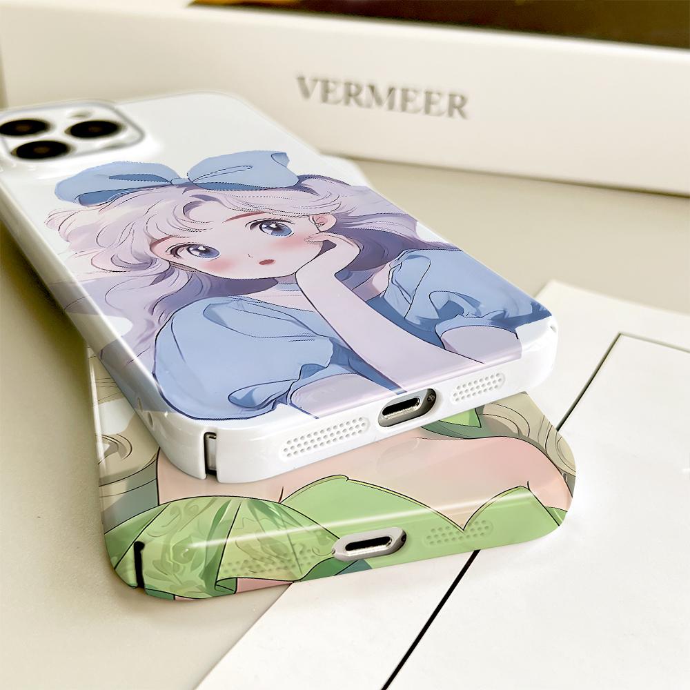 For iPhone 16 15 Samsung S23 S22 A13 A23 A52 A33 Huawei Honor Xiaomi Redmi OPPO Vivo Cat and Bow Girl Design Full Camera Protection Hard Phone Case