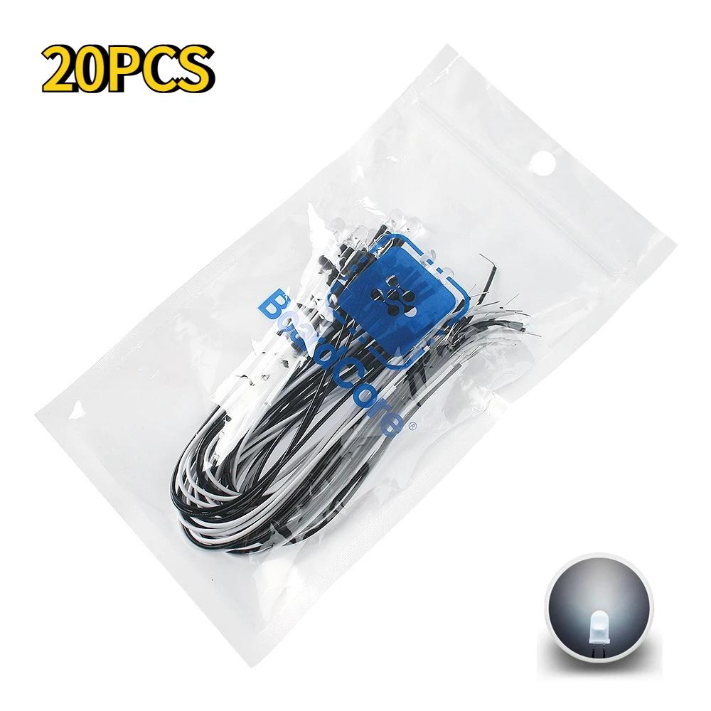 20PCS Prewired LED Diode 5mm 12V Ultra Bright Emitting Diodes Lamp DIY Projects White Red Green Blue Orange Yellow