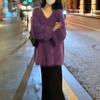 Autumn V-Neck Loose Lazy Style Faux Fur Coat Women's New Purple French Style Fashion Korean Top