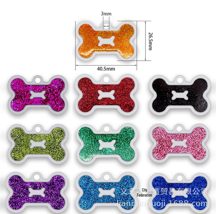HC535 10-Color Glitter Dog Bone Metal Pet Tag Pendant