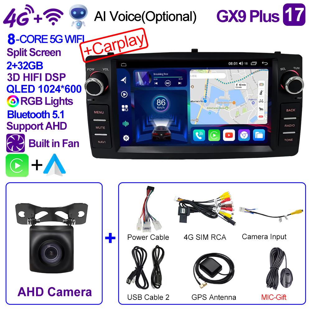 2din Android 12 Wireless CarPlay Android Auto Car Radio Multimedia GPS for Toyota Corolla E120 2003-2006 BYD F3 Stereo 4G