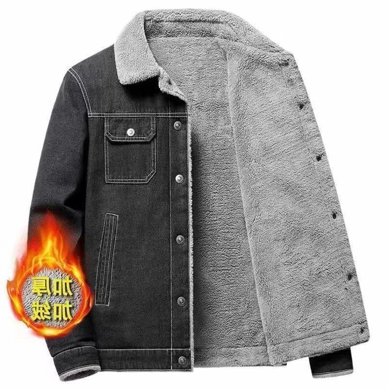 Men's Slim Fit Denim Jacket with Fleece Lining and Lambswool, 2025 Korean Style, Casual Lapel Design