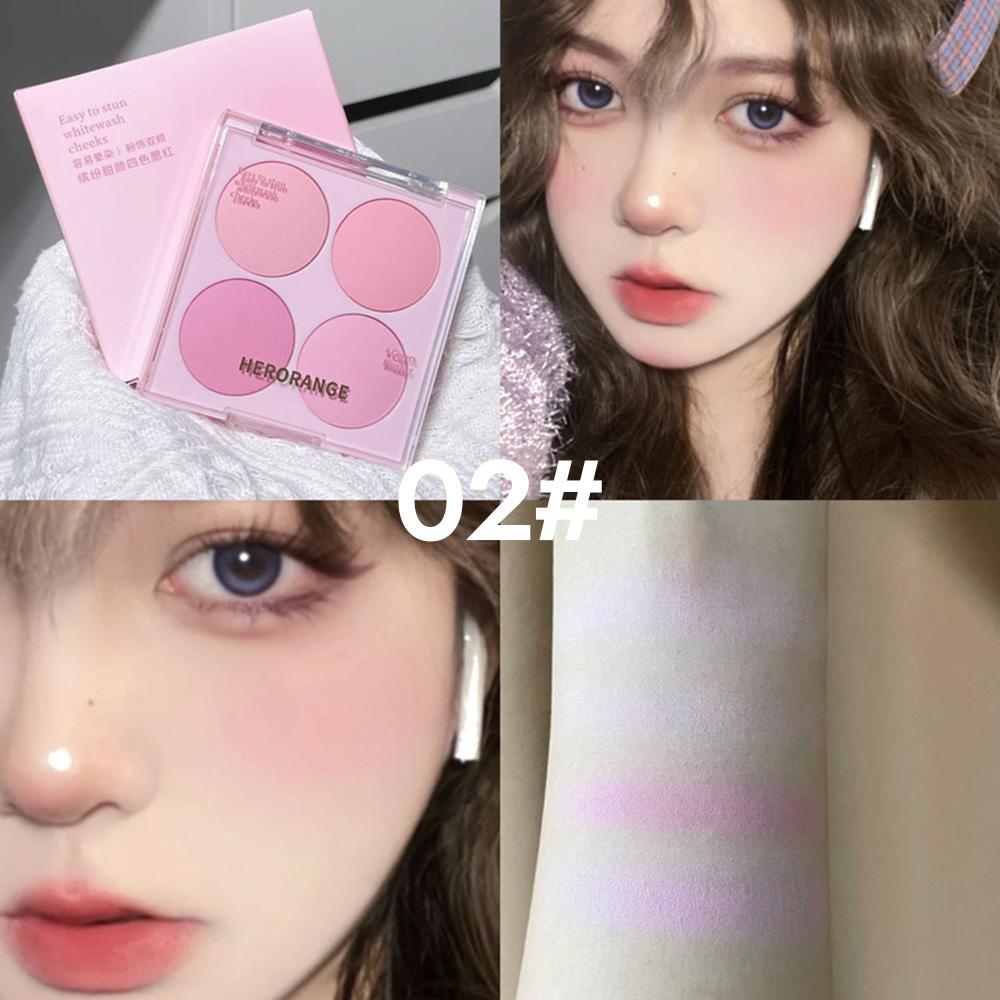 HERORANGE 4 Colors Blush Pudr Sada make-upu na obličej Smíšené sladké teplé barvy Matný pudr na tvář Kosmetická make-up tvářenka