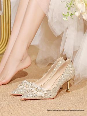 Bride's & Bridesmaid's 2025 Pointed-Toe Wedding Shoes - French Crystal High Heels for Wedding & Everyday Wear