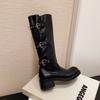 2025 autumn new round head but knee knight boots fashionable retro western boots high boots women